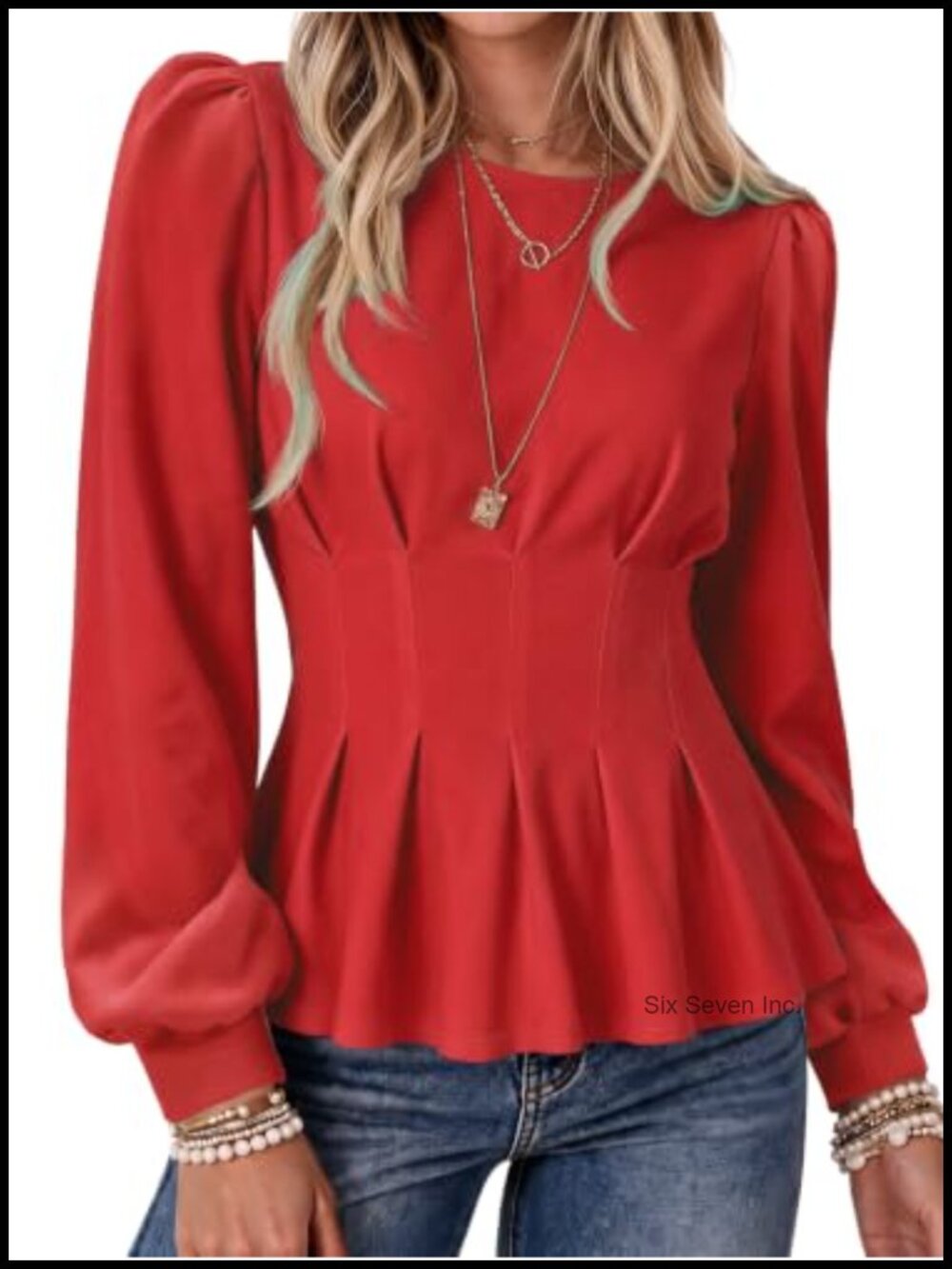 Womens Puff Sleeve Peplum Tunic Top Cinched Waist Dressy Casual Blouse